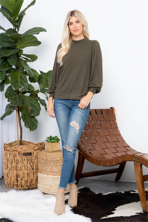 Crew Neck Long Puff Sleeve Top
