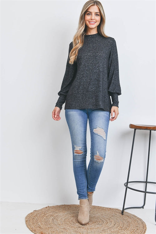 Puff Sleeve Mock Neck Top