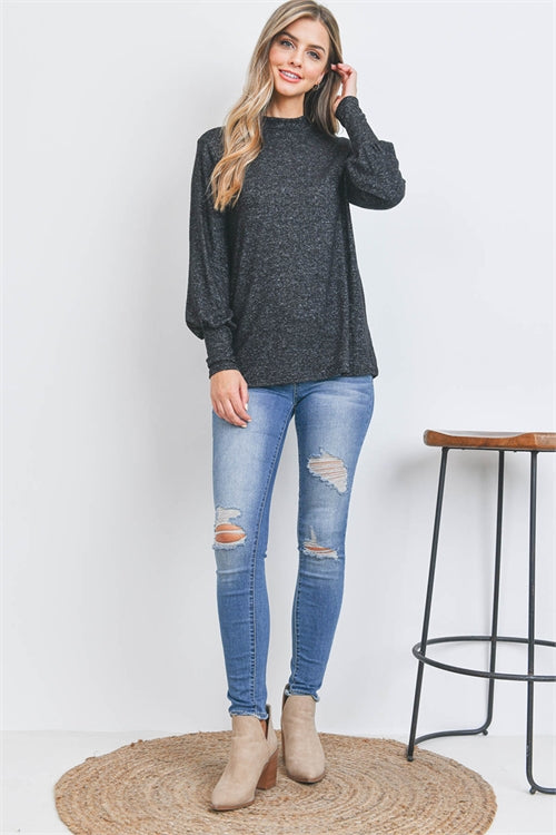 Puff Sleeve Mock Neck Top