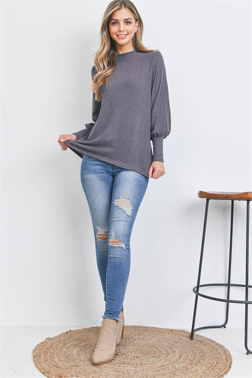 Puff Sleeve Mock Neck Top