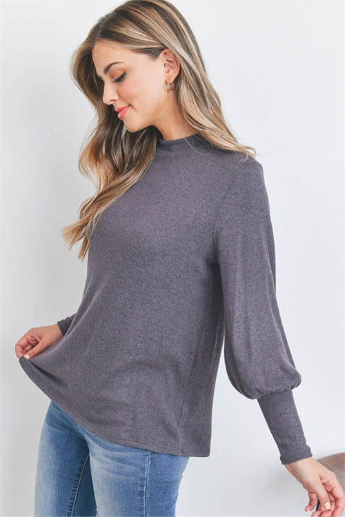 Puff Sleeve Mock Neck Top