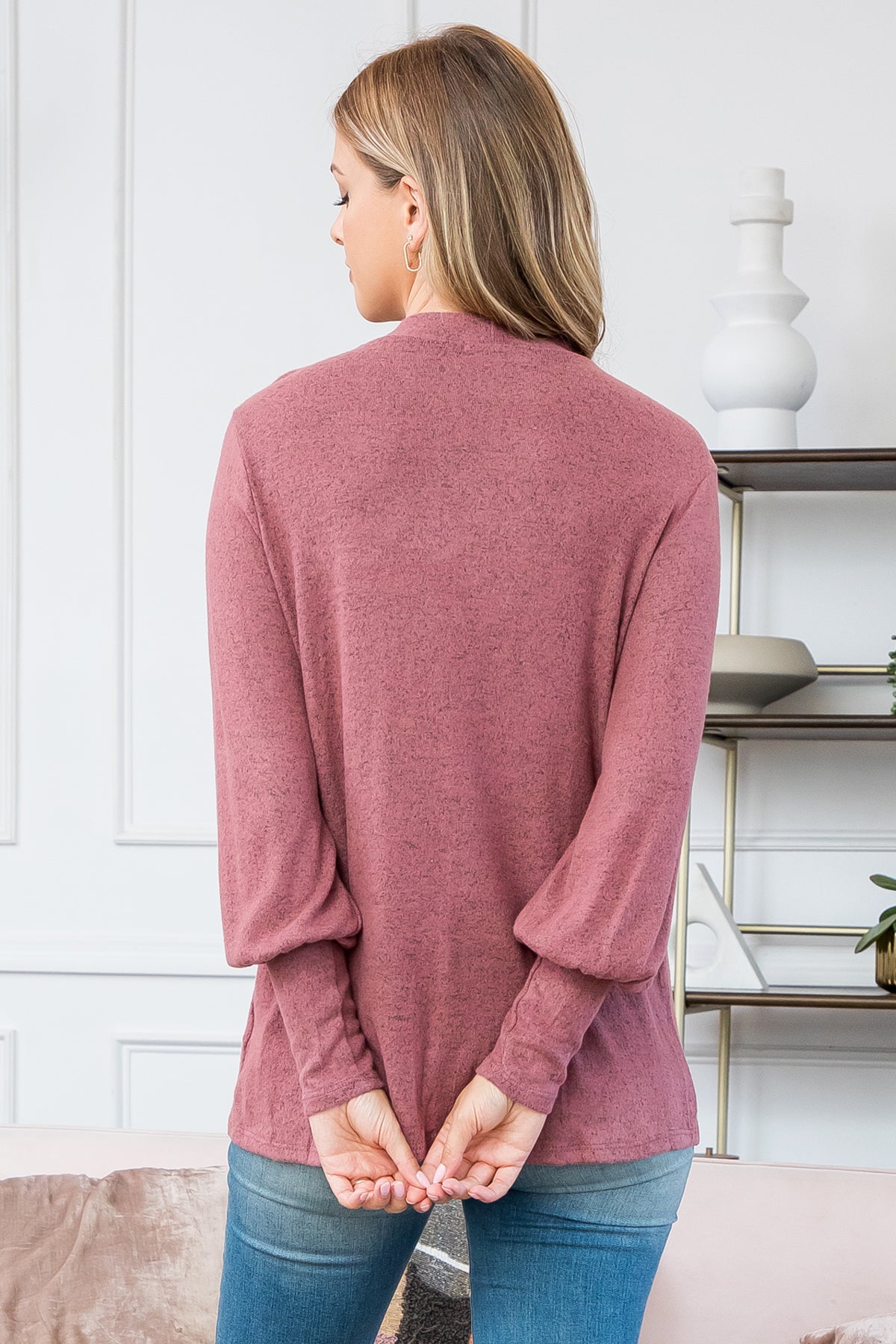 Puff Sleeve Mock Neck Top