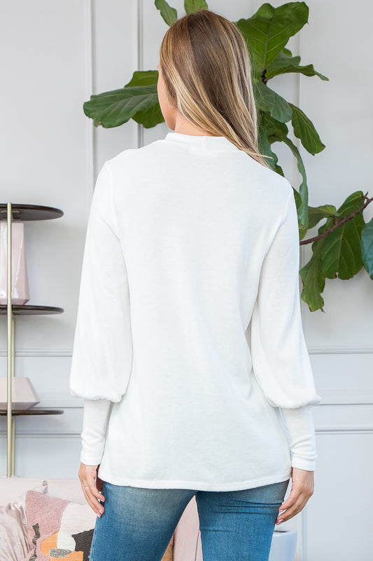 Plus Size Puff Sleeve Mock Neck Top