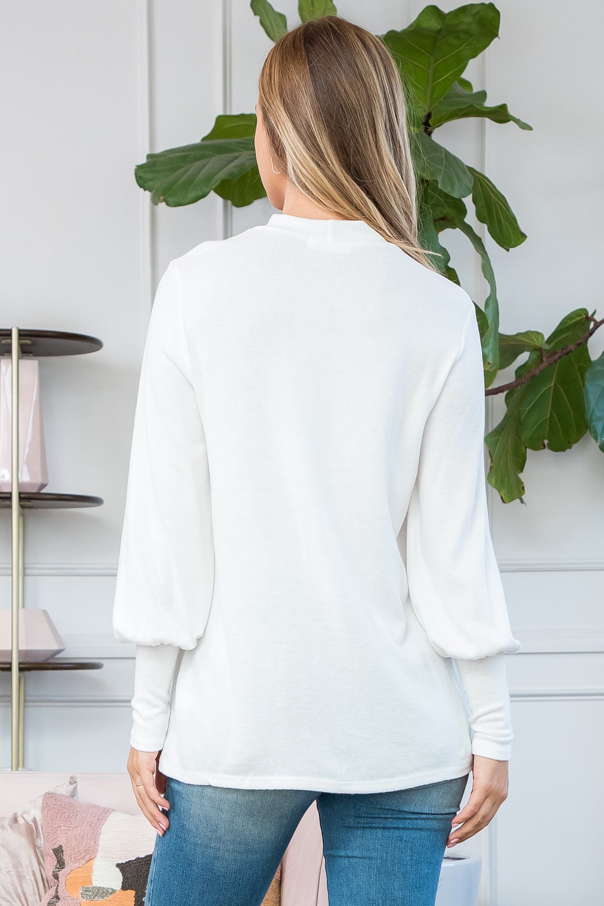 Puff Sleeve Mock Neck Top