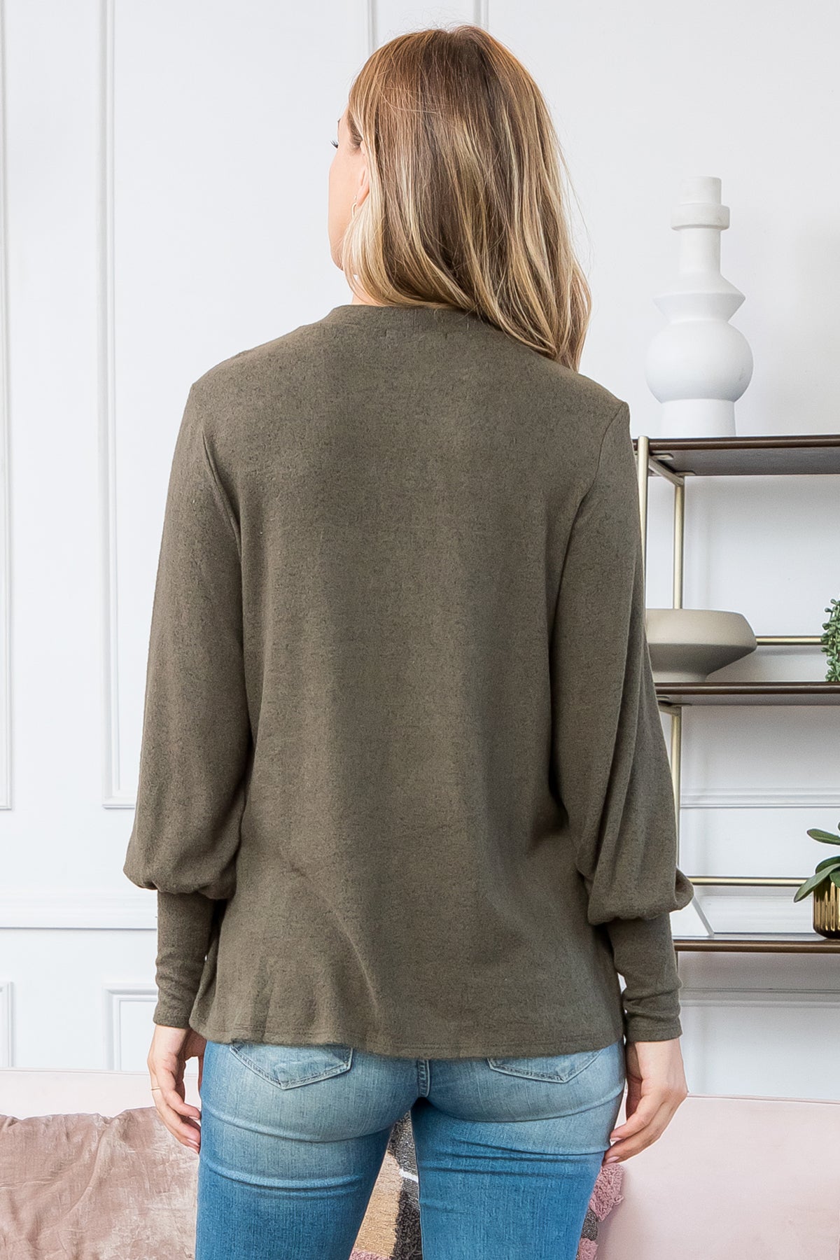 Puff Sleeve Mock Neck Top