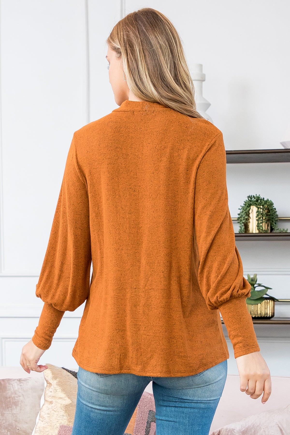 Puff Sleeve Mock Neck Top