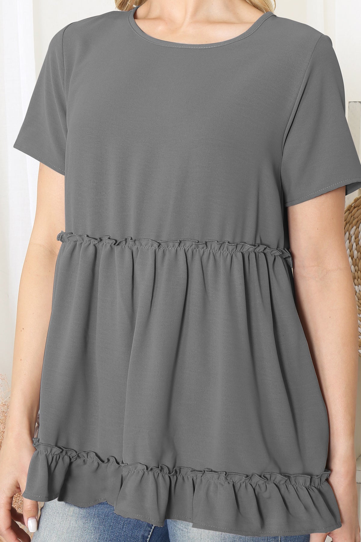Merrow Frill Detail Short Sleeve Top