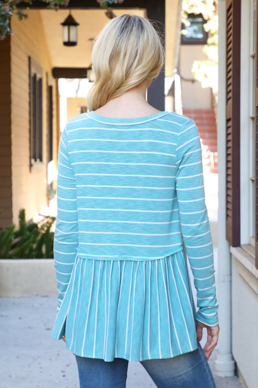 Stripe Reverse Stitched Shirring Hem Top