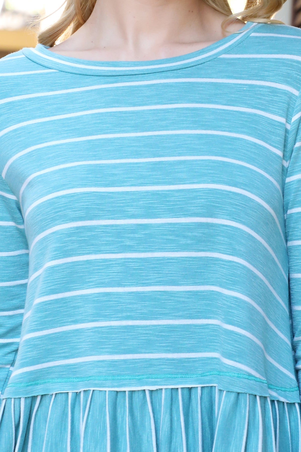 Stripe Reverse Stitched Shirring Hem Top
