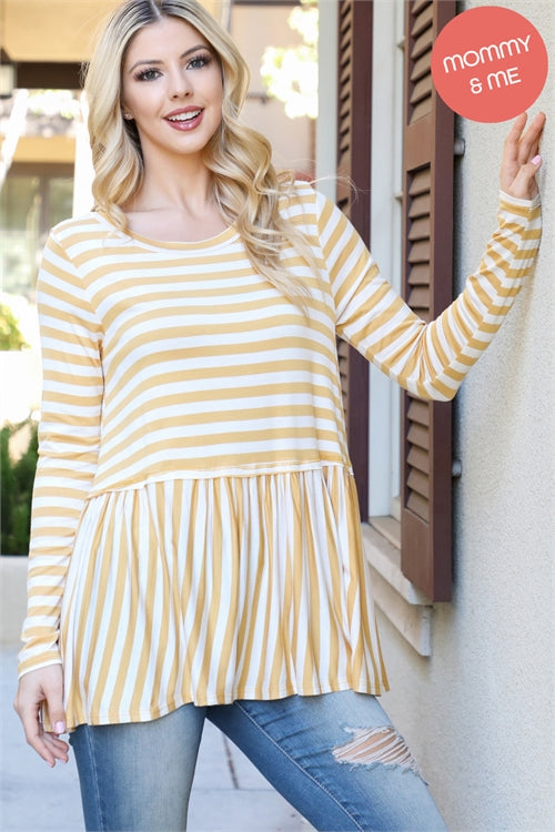 Striped Peplum Long-Sleeve Top
