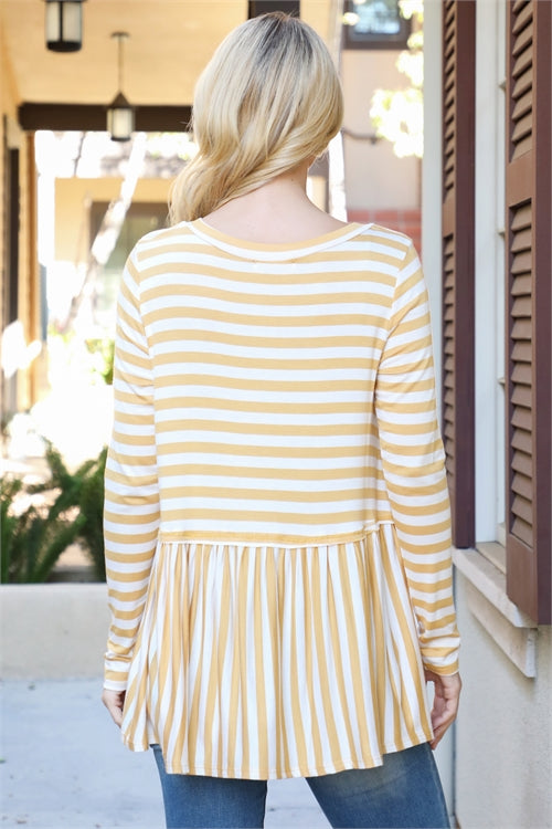 Striped Peplum Long-Sleeve Top