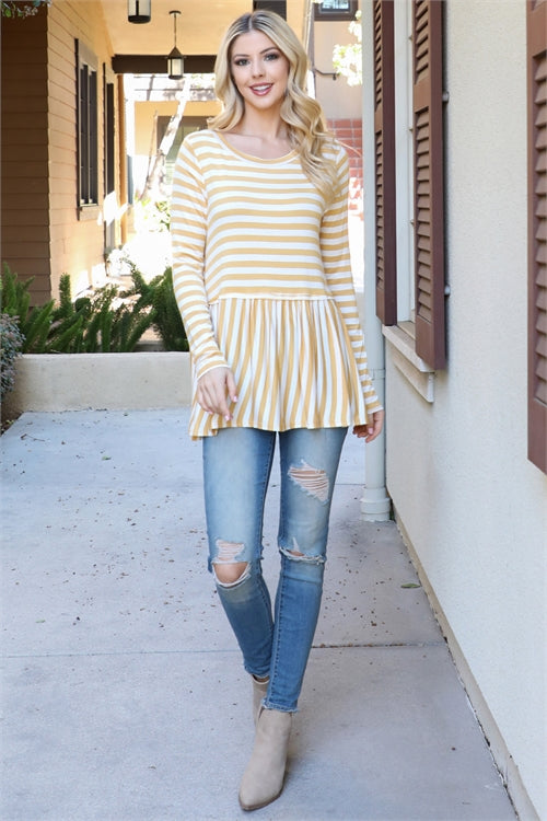Striped Peplum Long-Sleeve Top