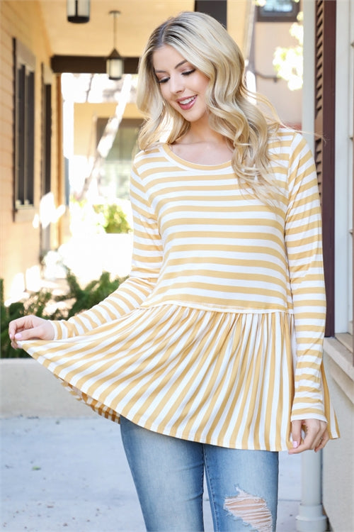Striped Peplum Long-Sleeve Top