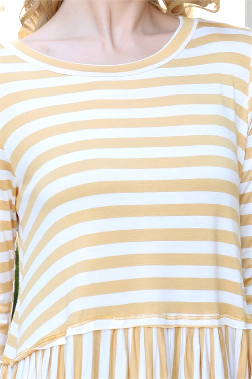 Striped Peplum Long-Sleeve Top