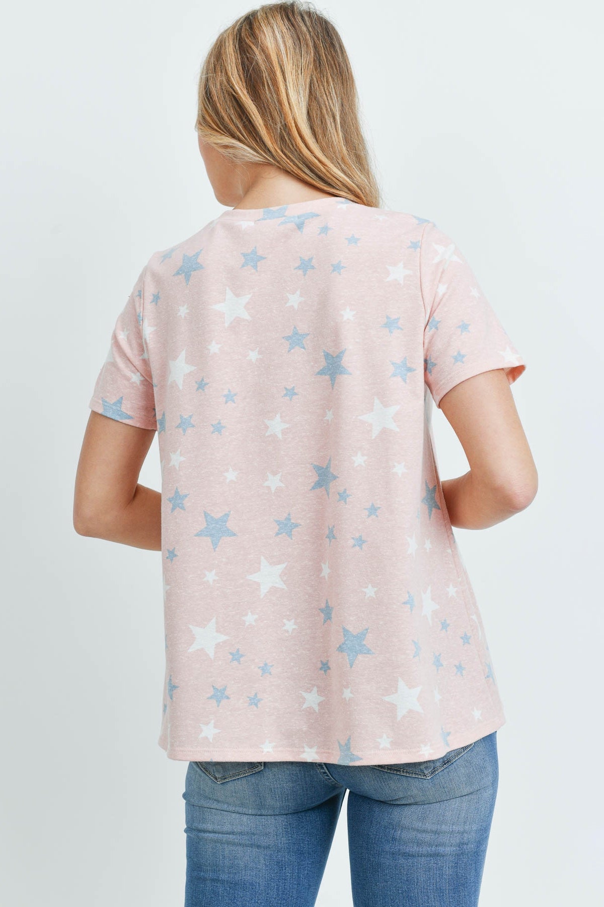 Star Print Short Sleeves Round Neck Top