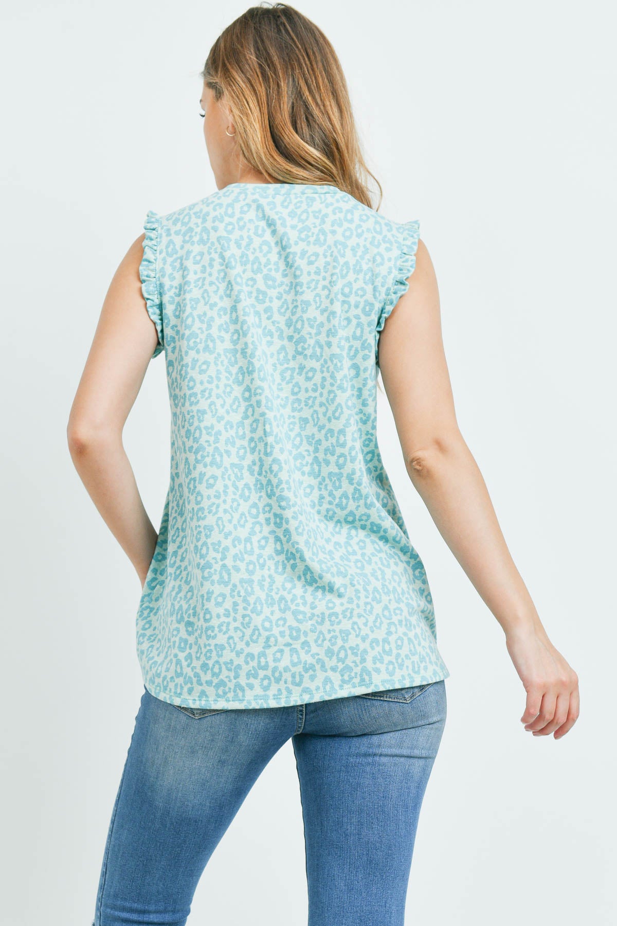 Leopard Print Ruffle Cap Sleeve Top