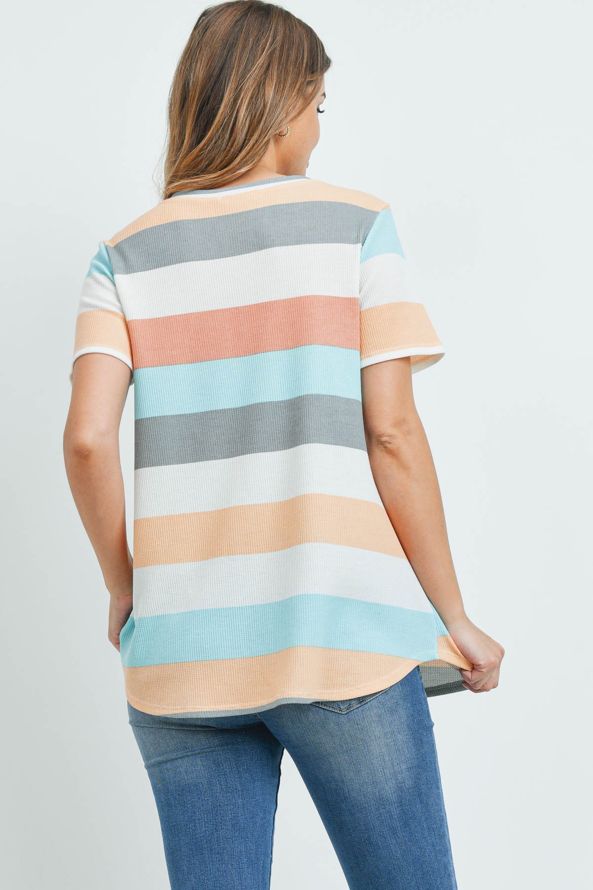 Round Neck Multicolor Stripes Thermal Top