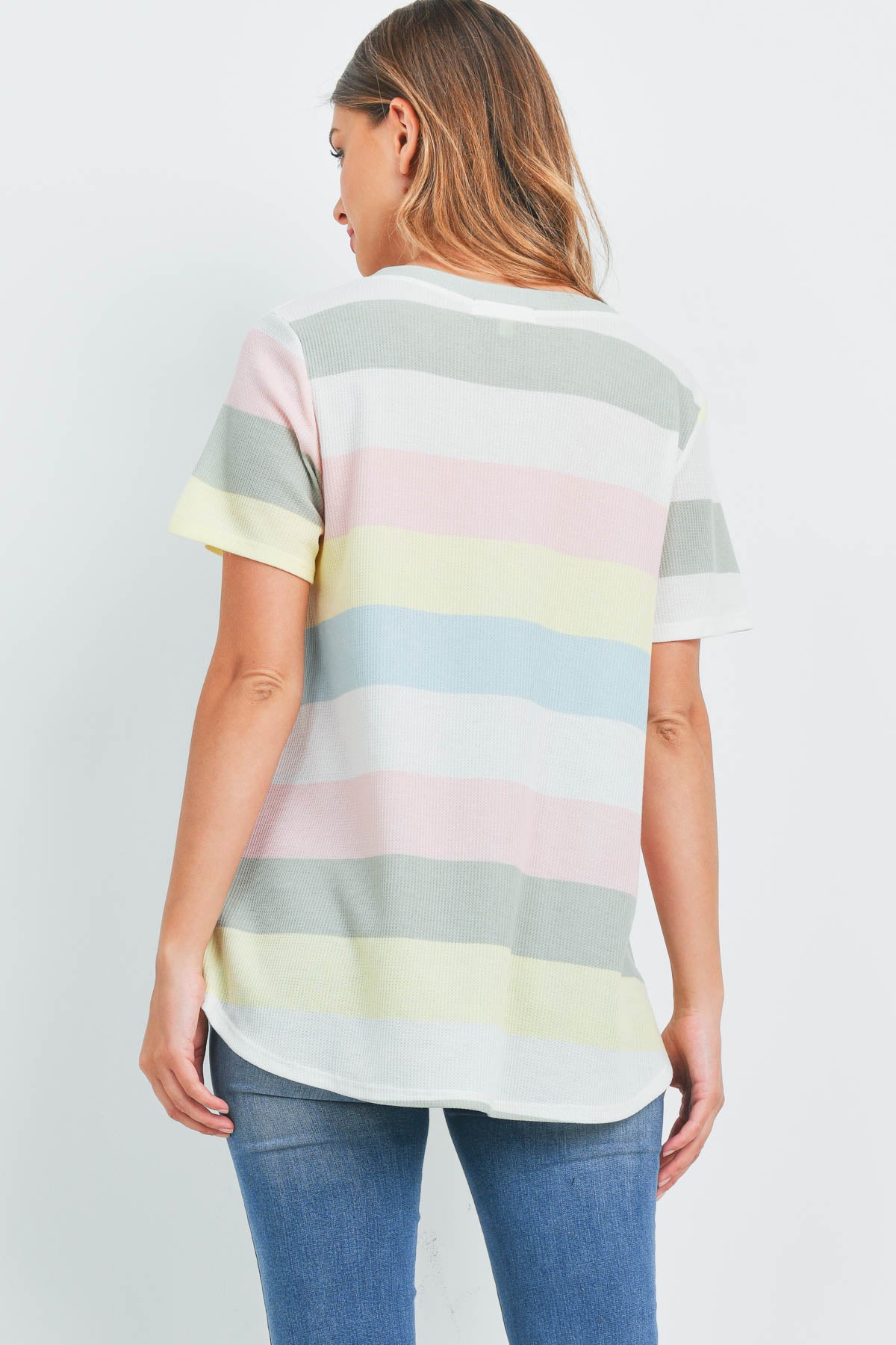 Round Neck Multicolor Stripes Thermal Top