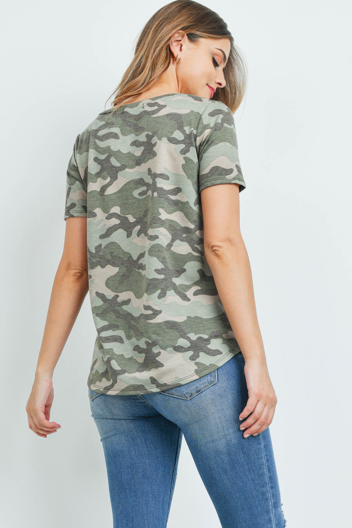 Short Sleeve Camouflage Round Neck Top