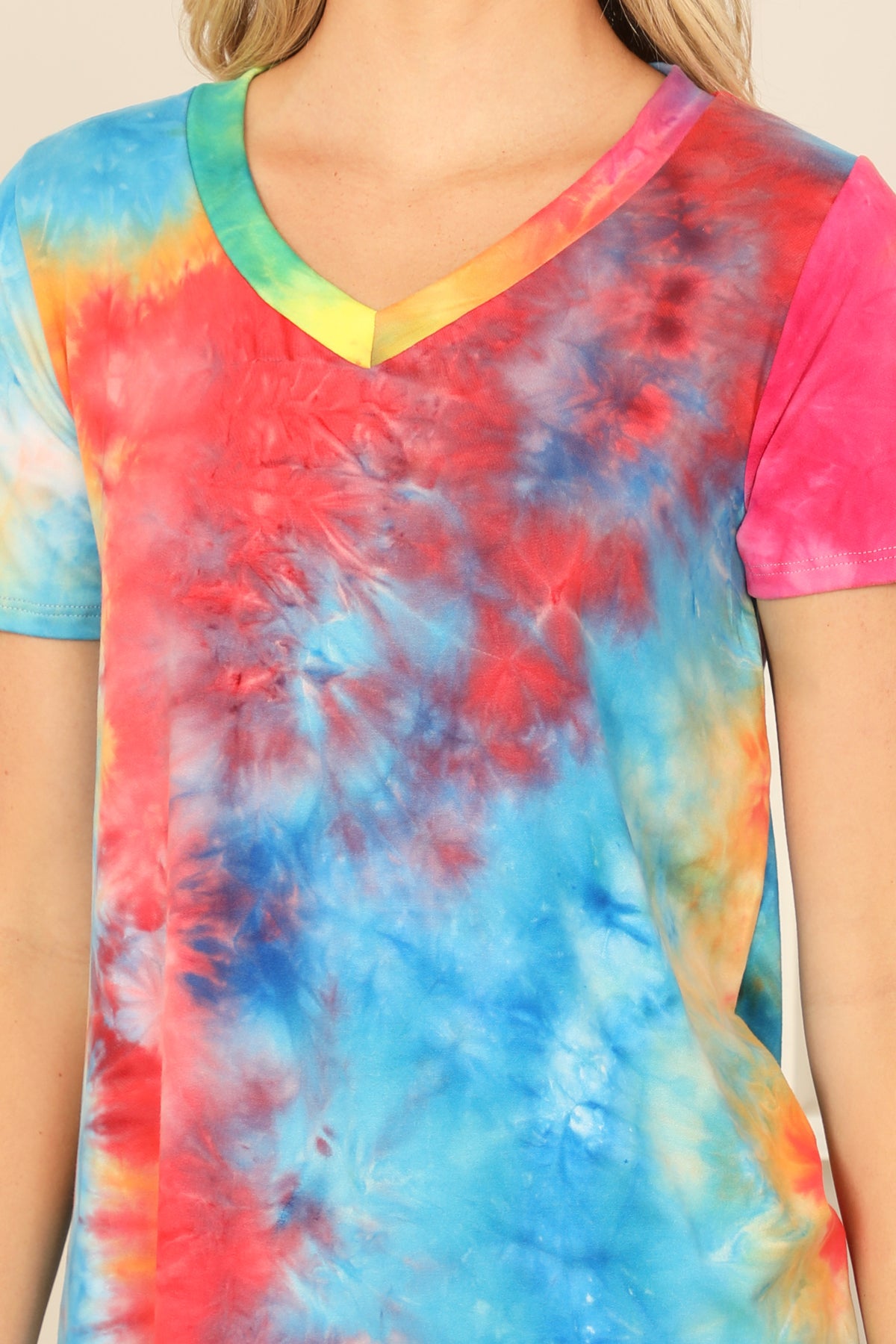 V-Neck Neck Short Sleeve Tie Dye Top