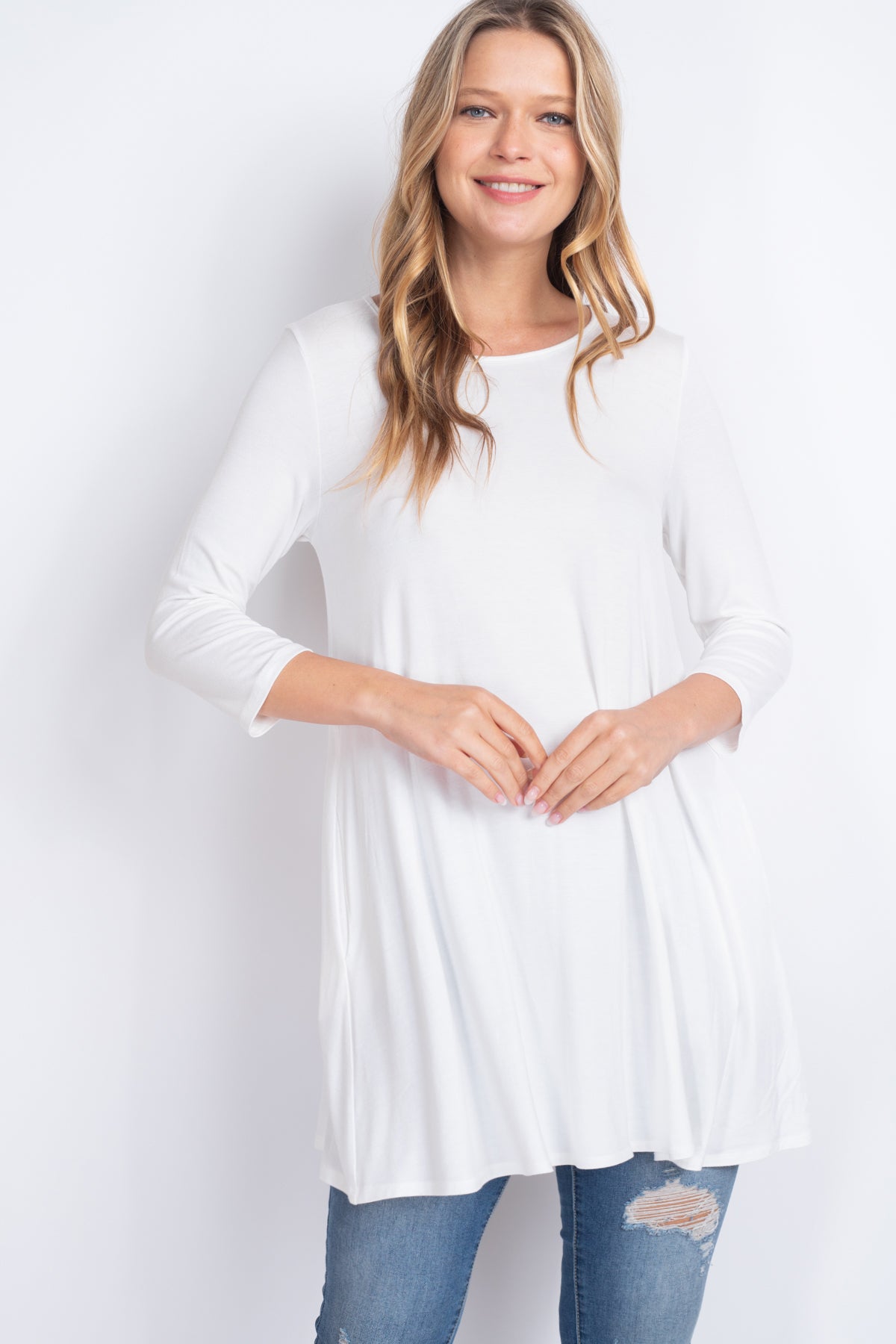 Quarter Sleeve Solid Swing Top