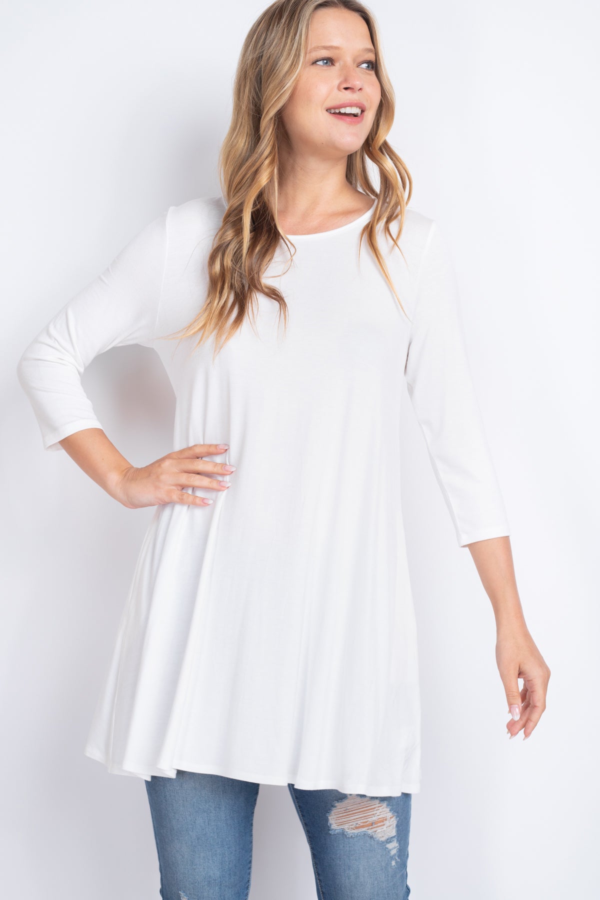 Quarter Sleeve Solid Swing Top