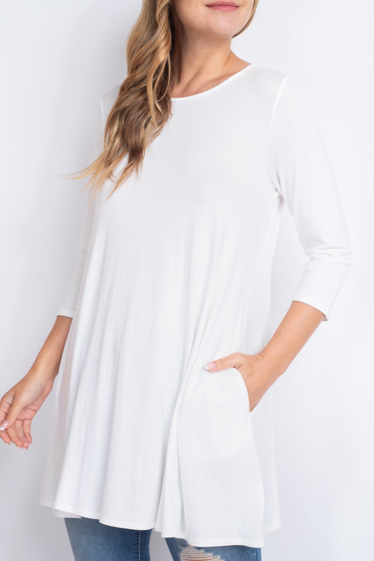 Quarter Sleeve Solid Swing Top