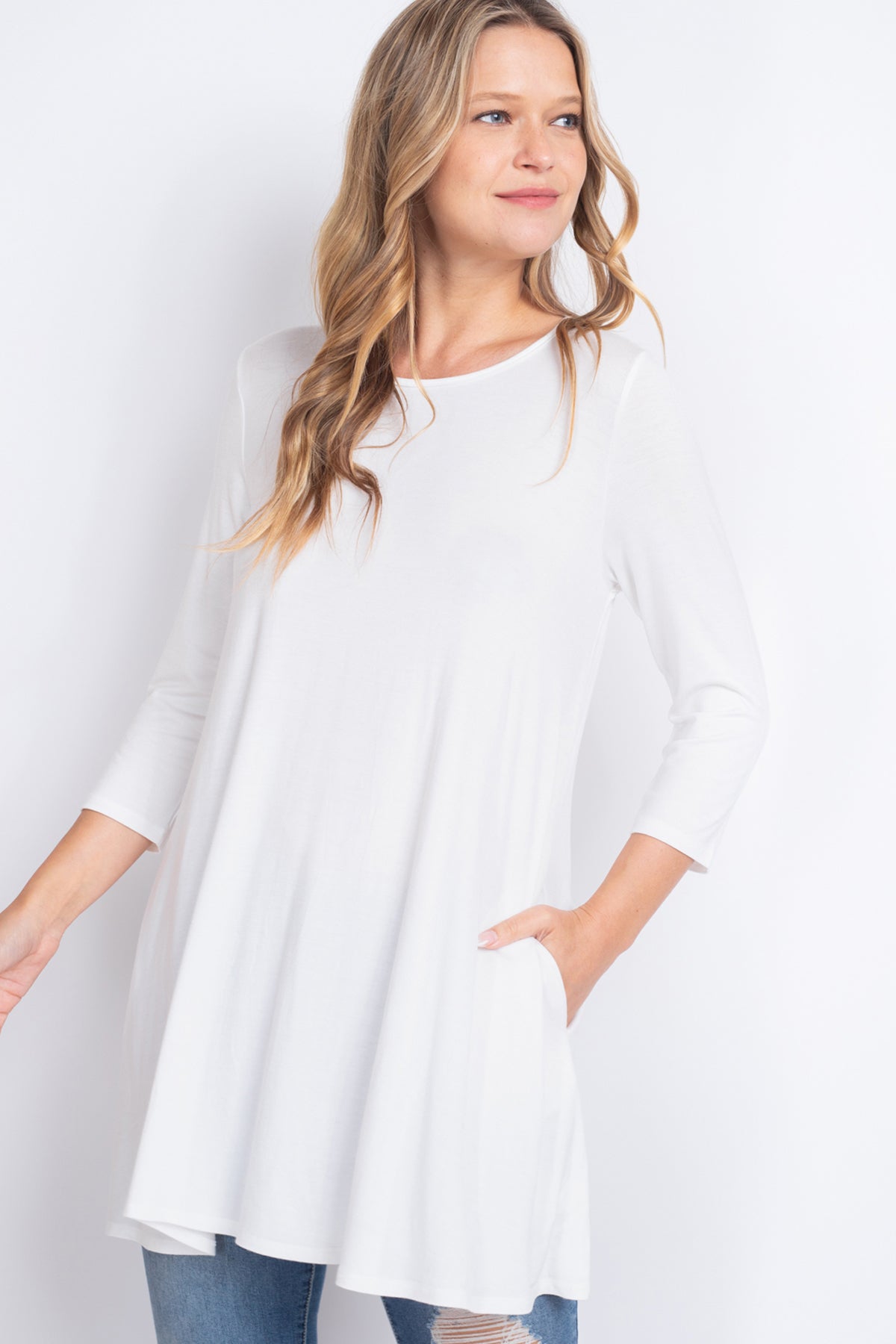 Quarter Sleeve Solid Swing Top