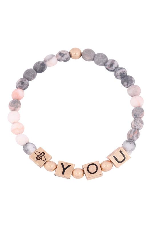 Y.O.U Metal Block Natural Stone Stretch Bracelet