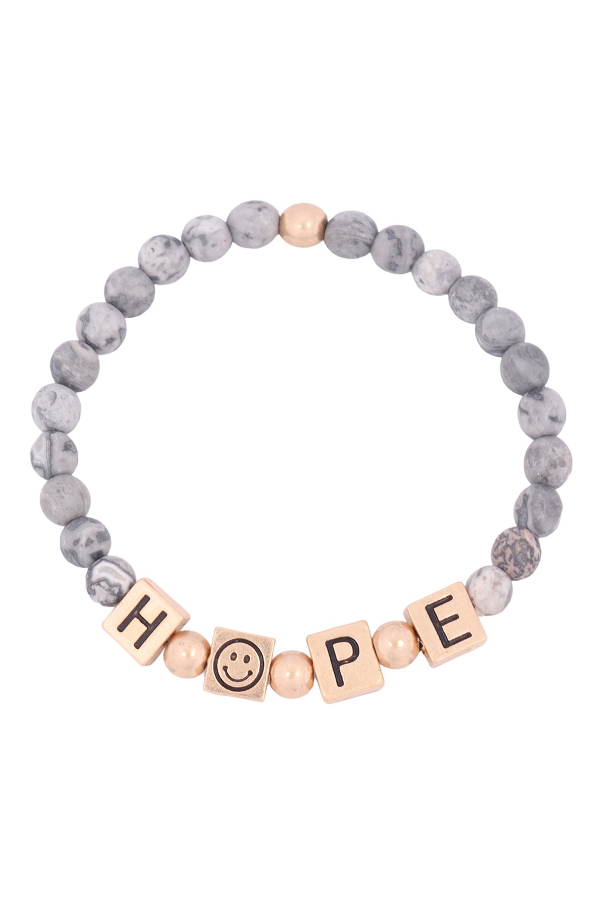 Hope Metal Block Natural Stone Stretch Bracelet