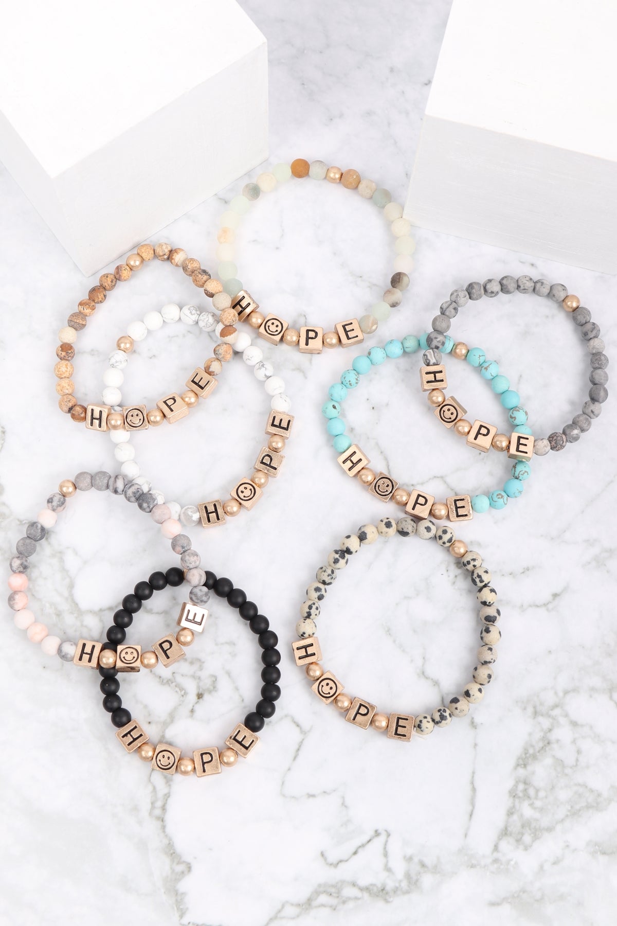 Hope Metal Block Natural Stone Stretch Bracelet