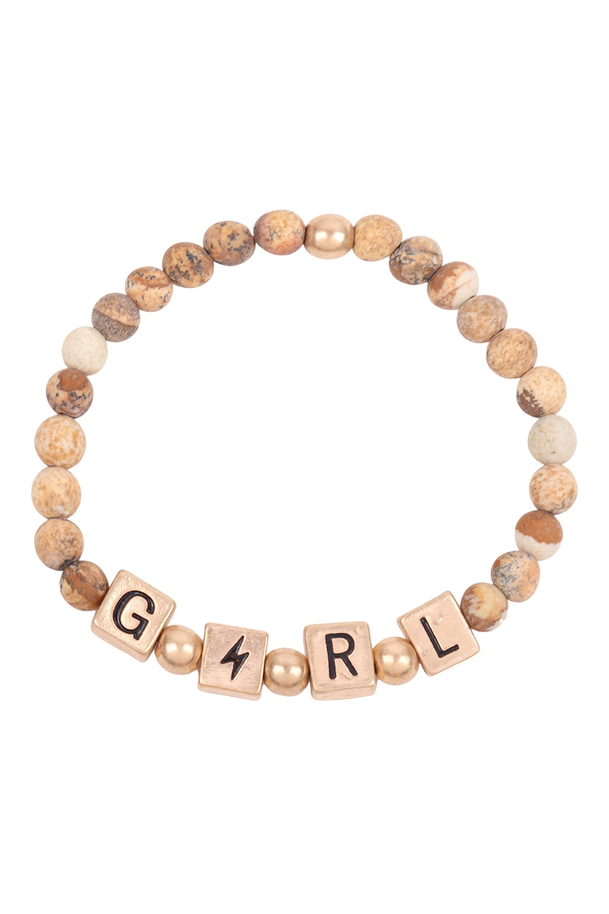 Girl Metal Block Natural Stone Stretch Bracelet