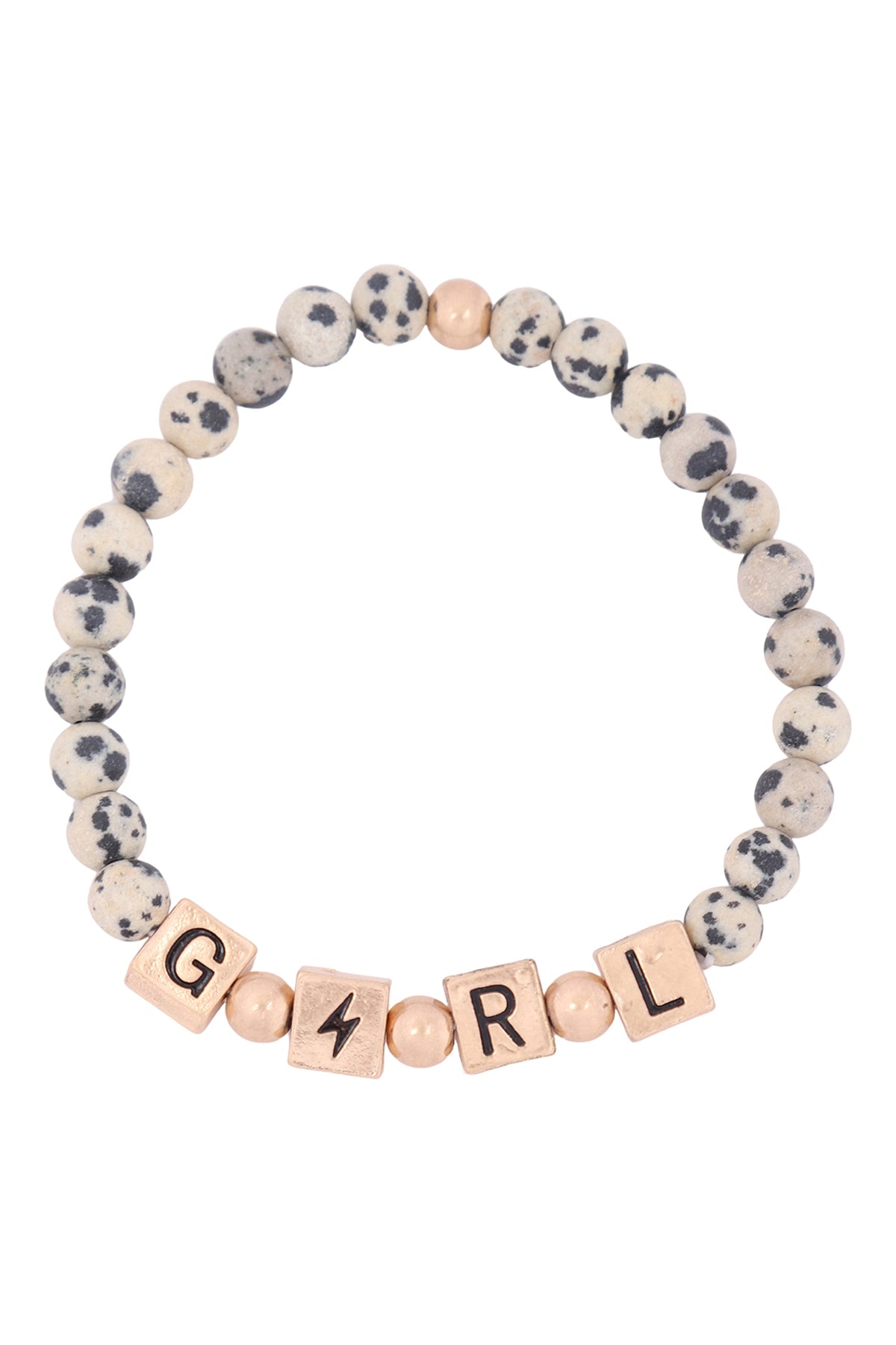 Girl Metal Block Natural Stone Stretch Bracelet