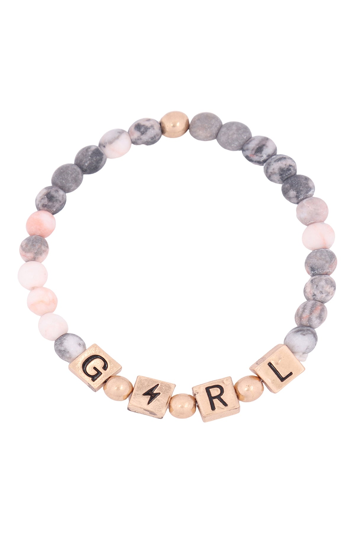Girl Metal Block Natural Stone Stretch Bracelet