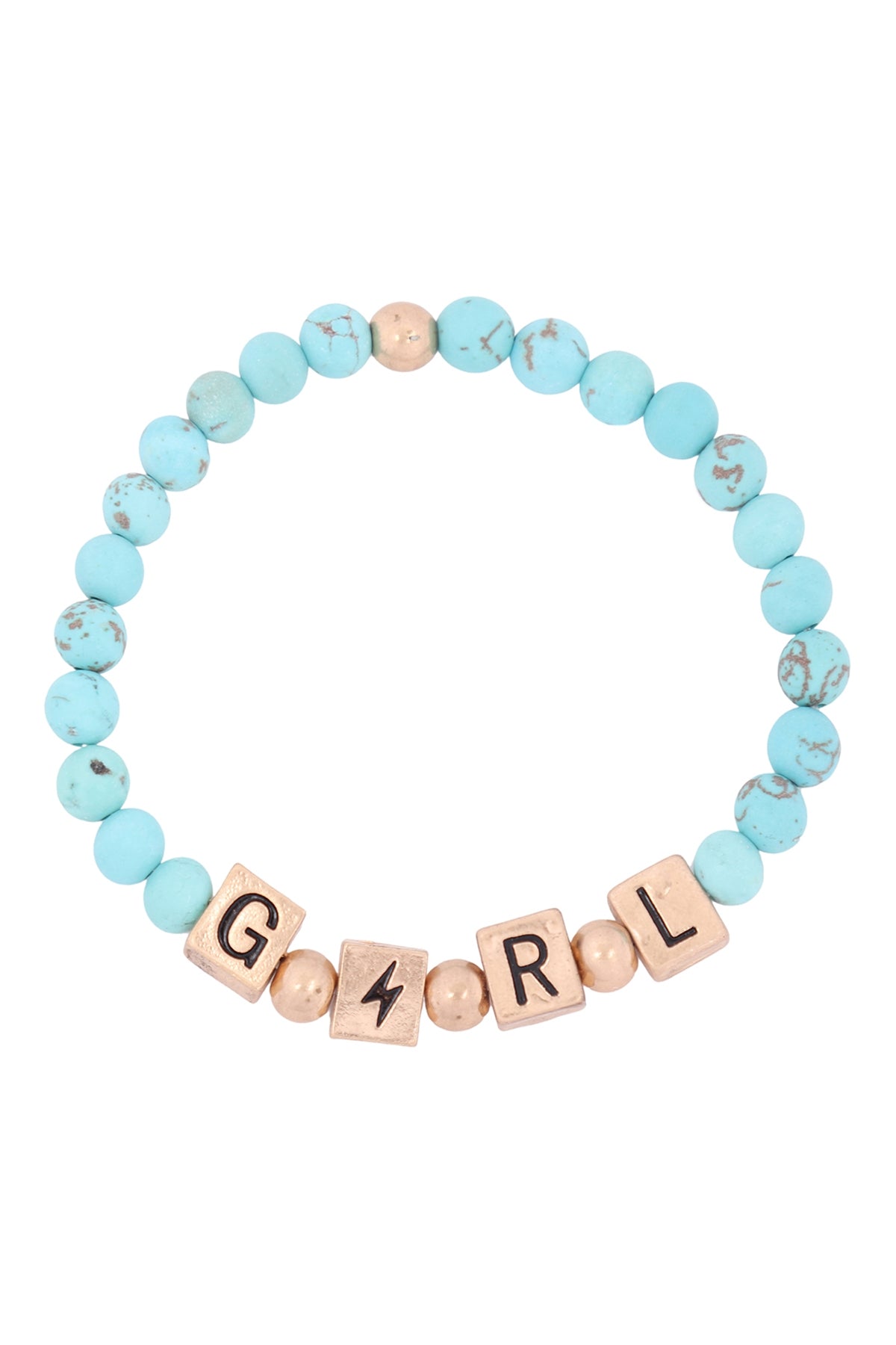 Girl Metal Block Natural Stone Stretch Bracelet