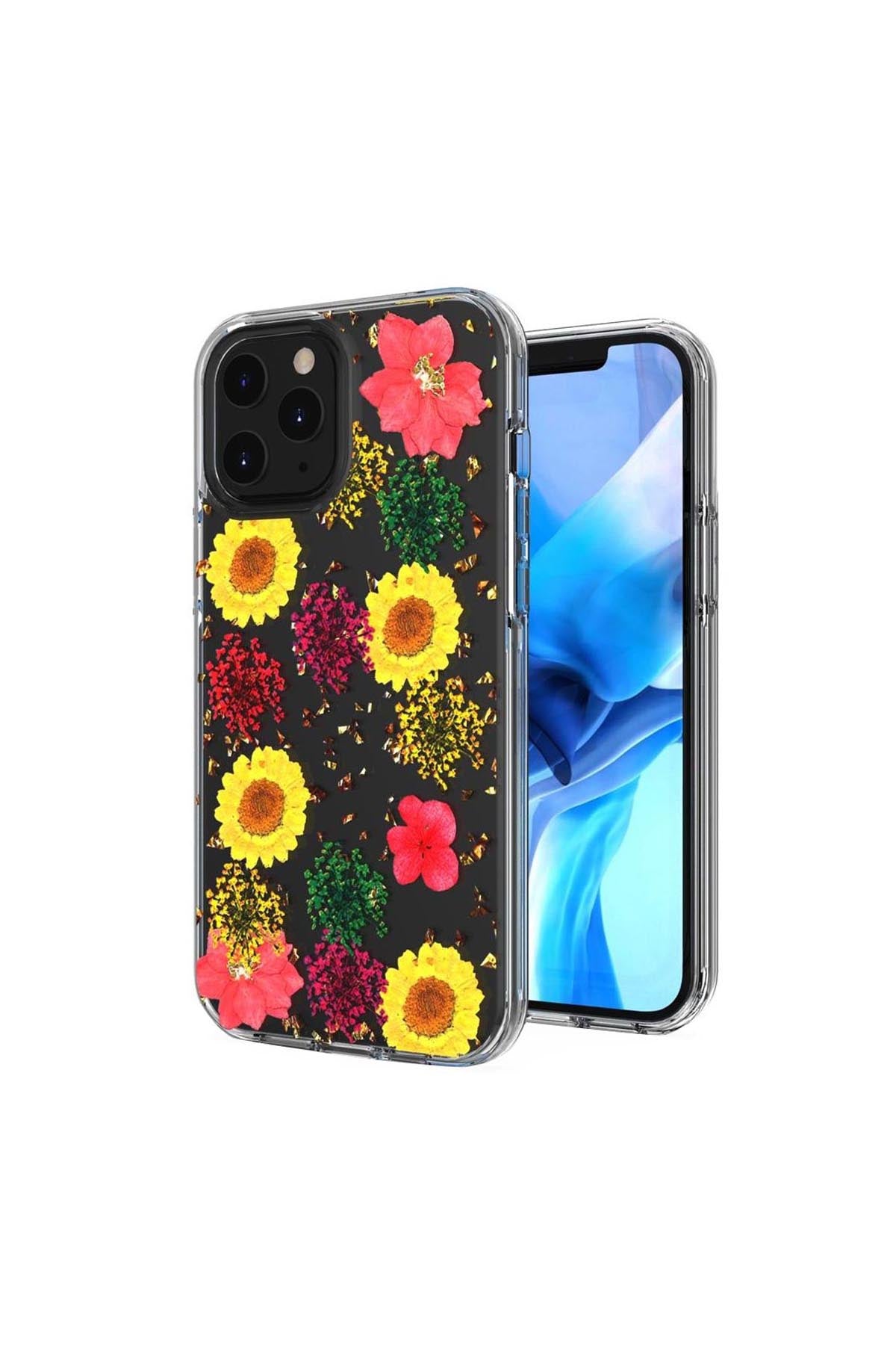 For iPhone 12 Pro Max 6.7 Floral Glitter Design Case Cover