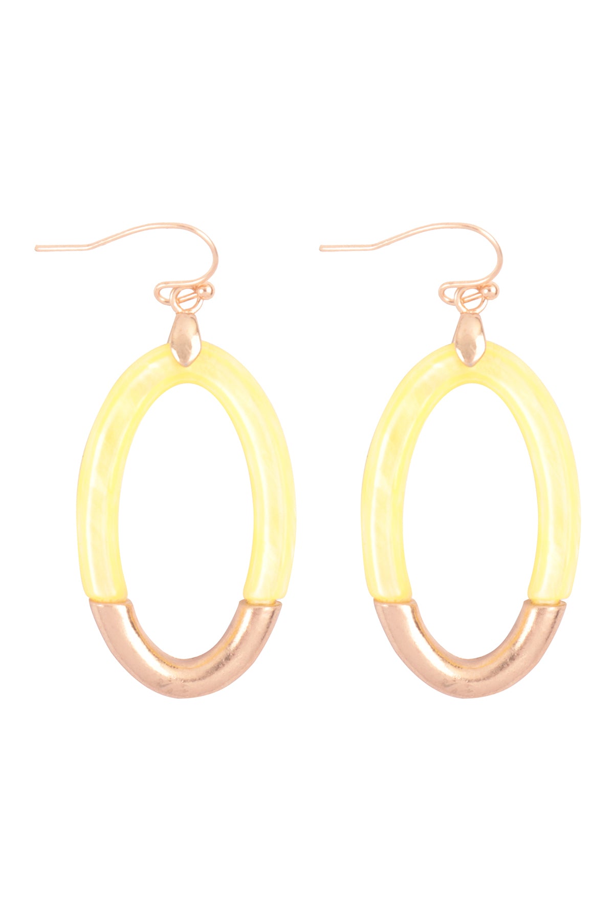 Cast Oval Mix Resin Dangle Hook Earrings Matte Gold Yellow