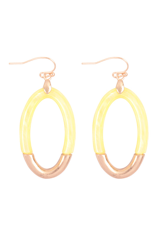 Cast Oval Mix Resin Dangle Hook Earrings Matte Gold Yellow