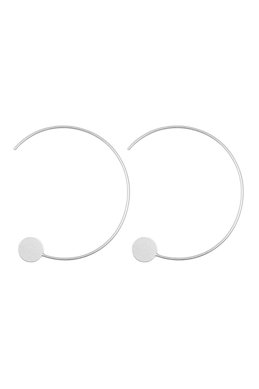 Matte Silver Wired C Hoop With Disc Earrings