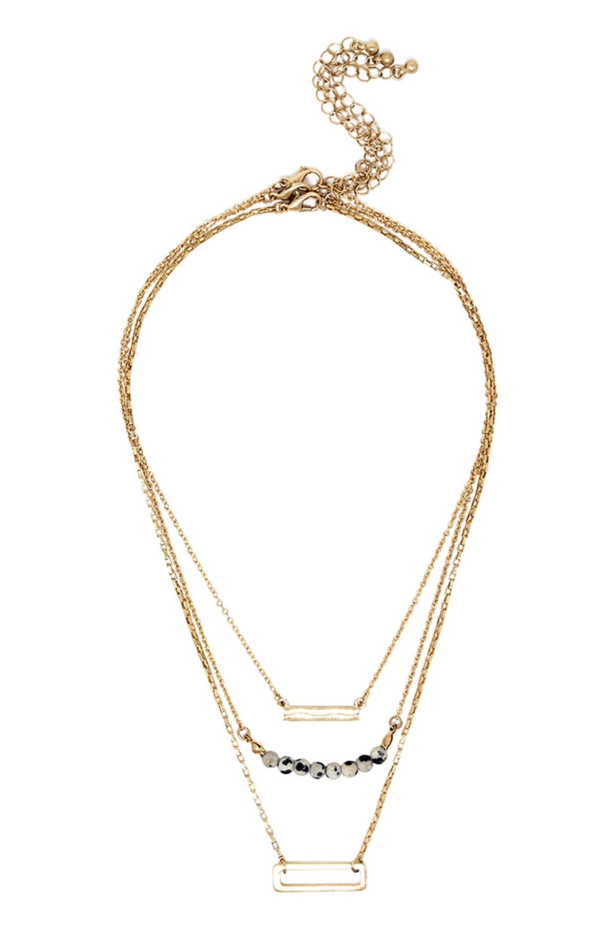 Statement Open Rectangle Bar Beads Pendant Layered Necklace Set