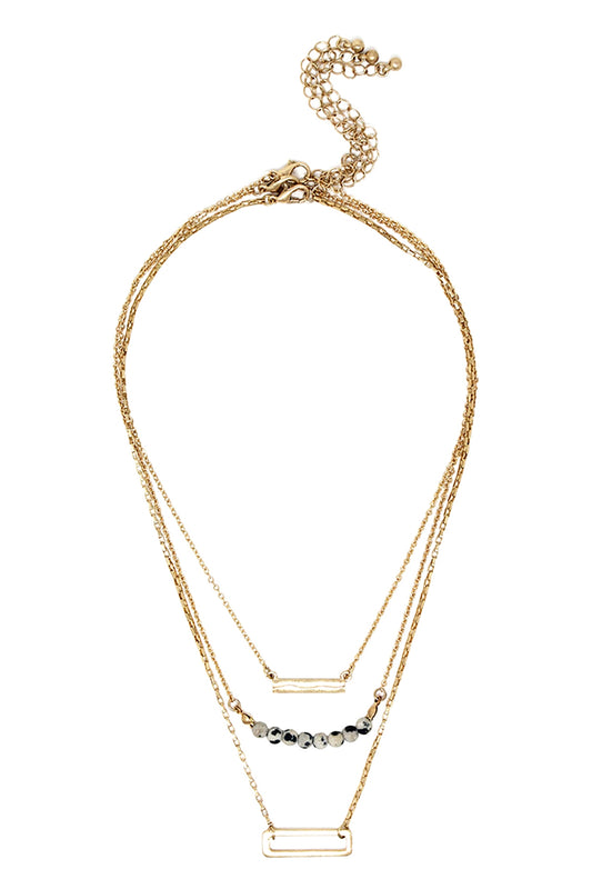Statement Open Rectangle Bar Beads Pendant Layered Necklace Set