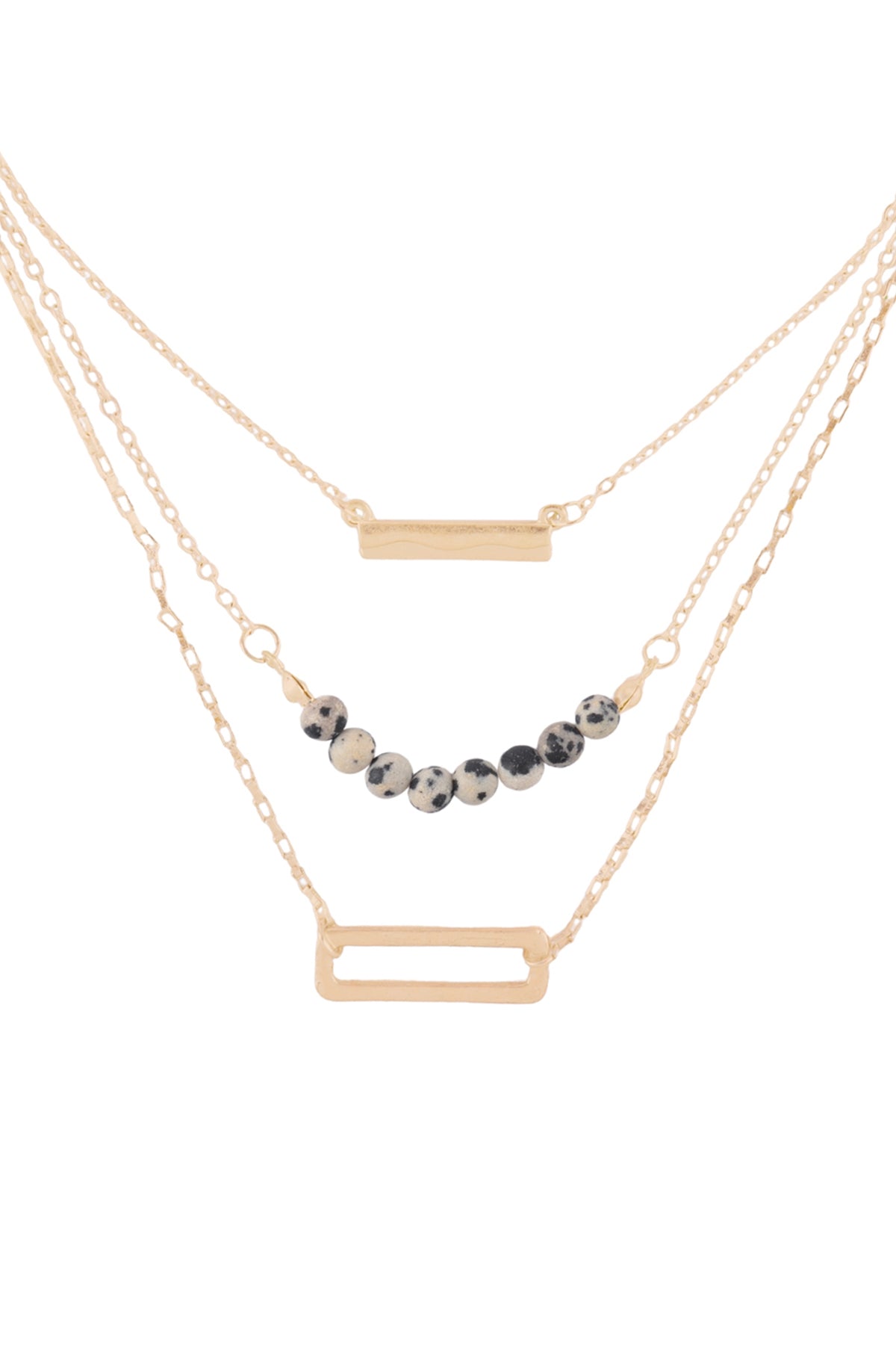 Statement Open Rectangle Bar Beads Pendant Layered Necklace Set