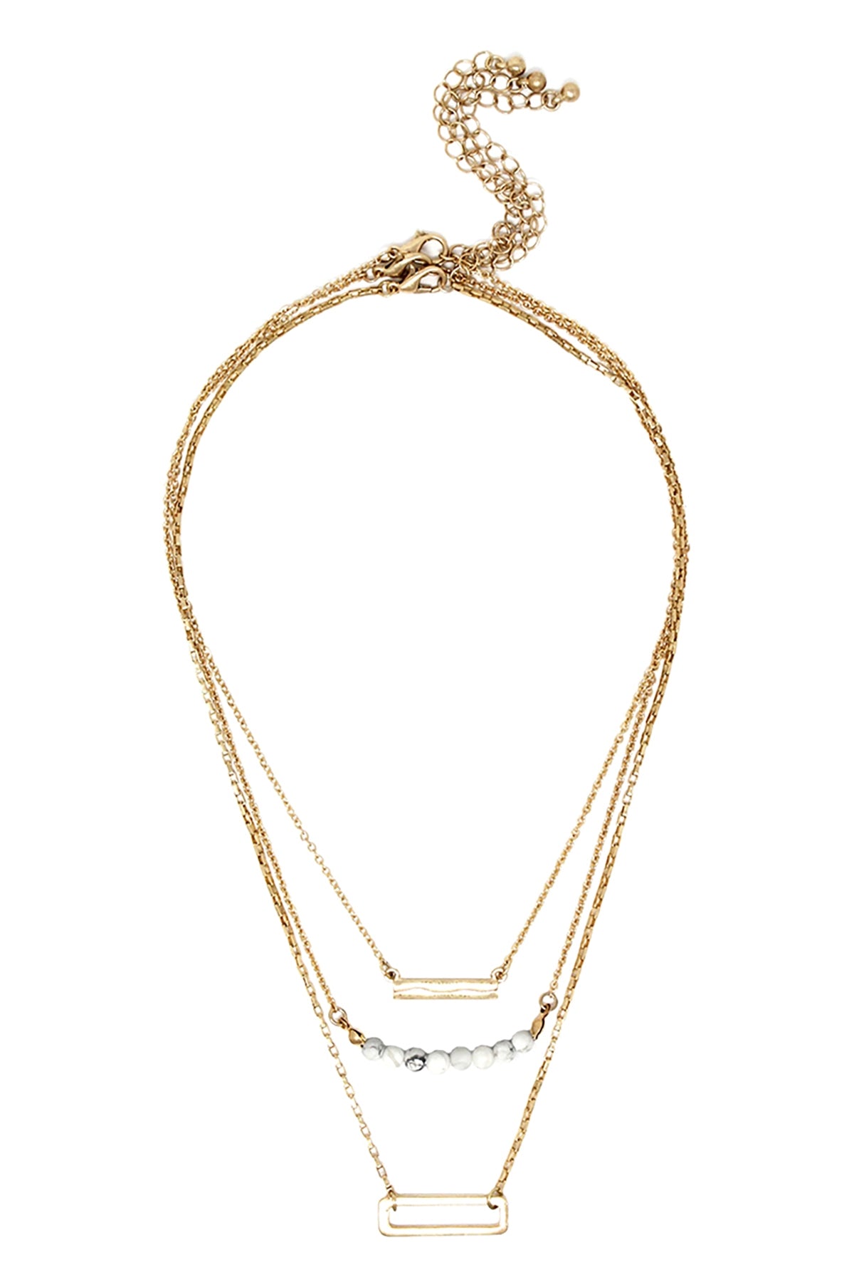 Statement Open Rectangle Bar Beads Pendant Layered Necklace Set