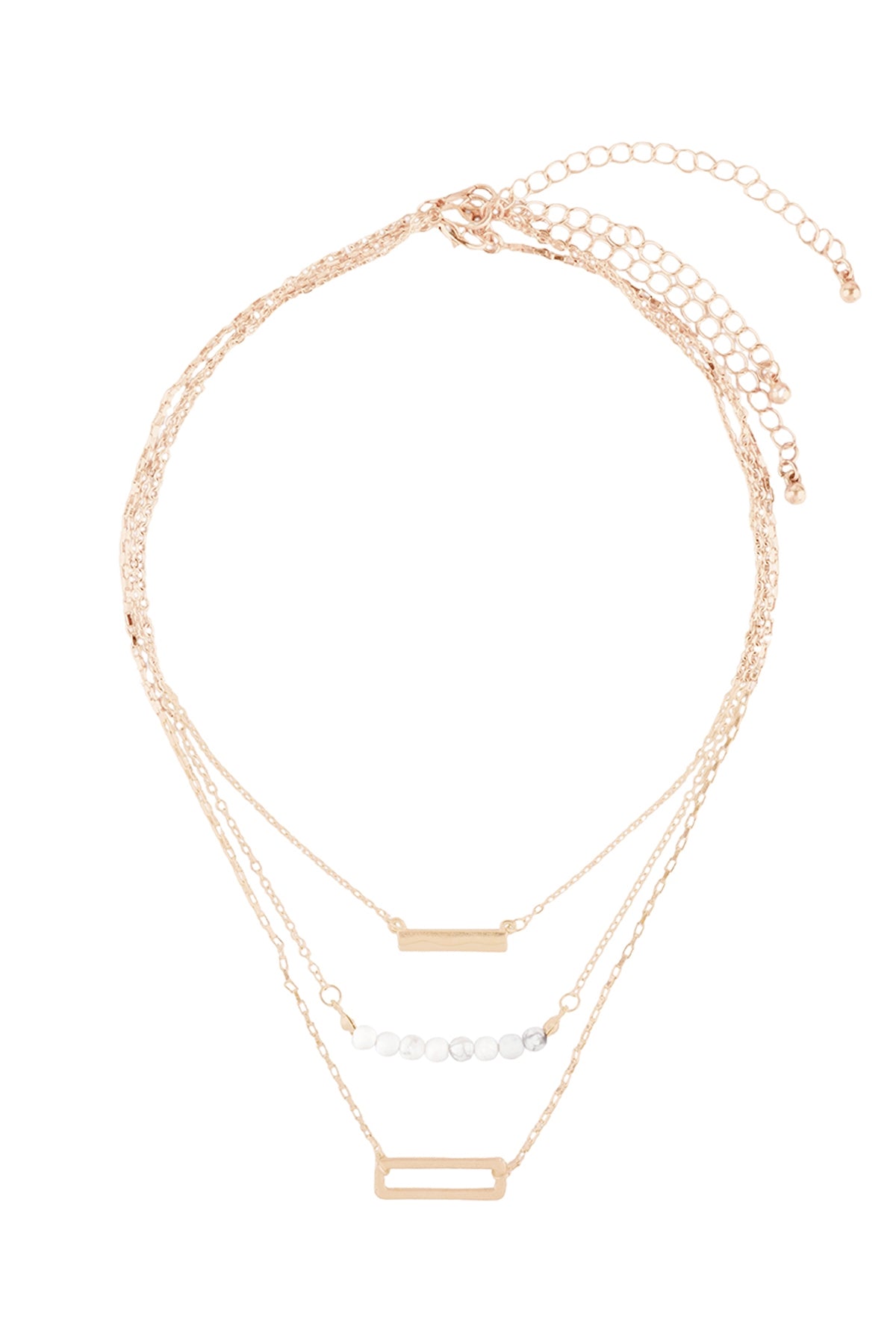 Statement Open Rectangle Bar Beads Pendant Layered Necklace Set
