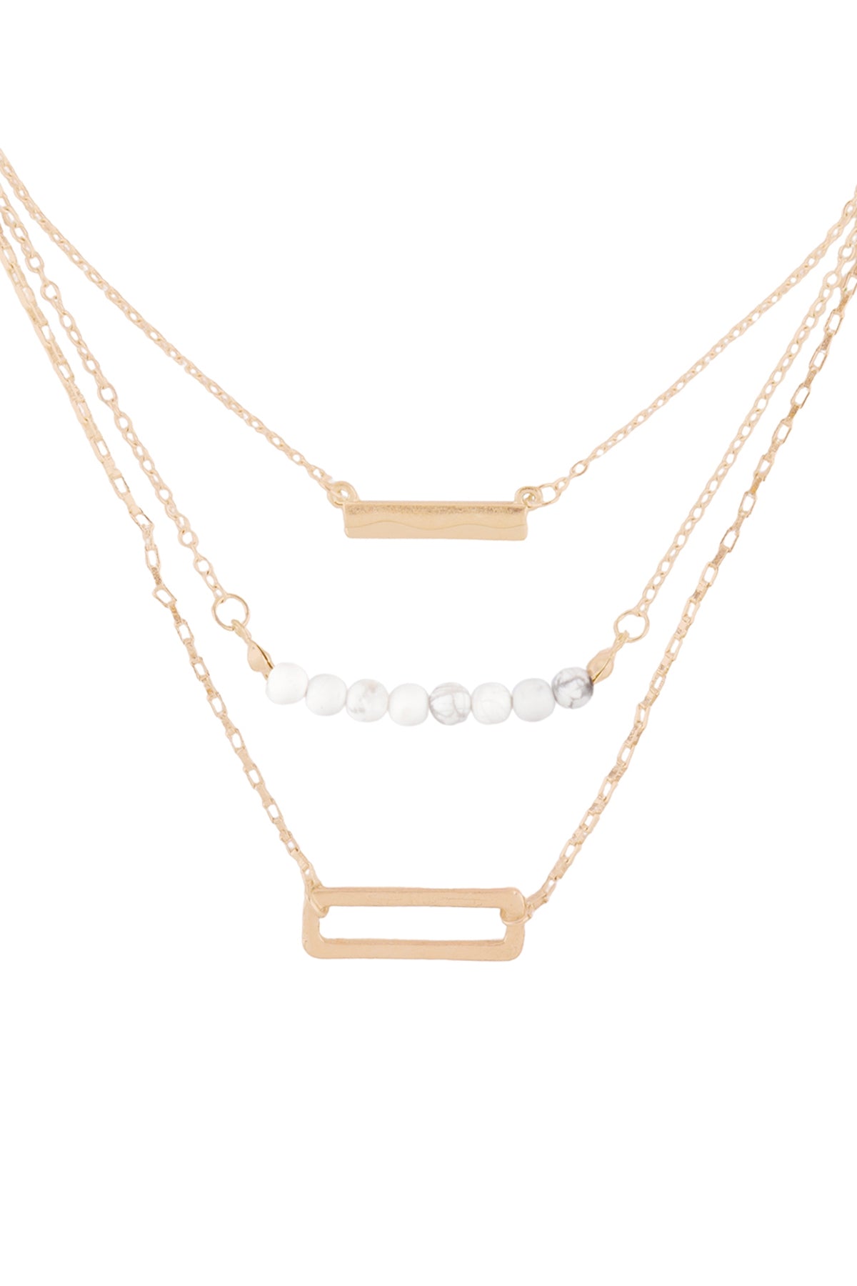 Statement Open Rectangle Bar Beads Pendant Layered Necklace Set