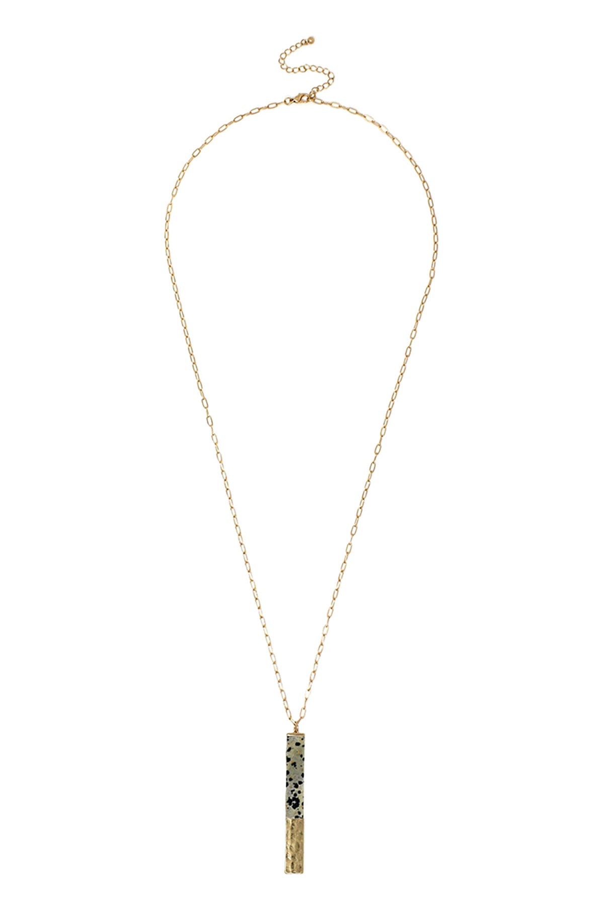 Long Stone Half Metal Pendant Necklace