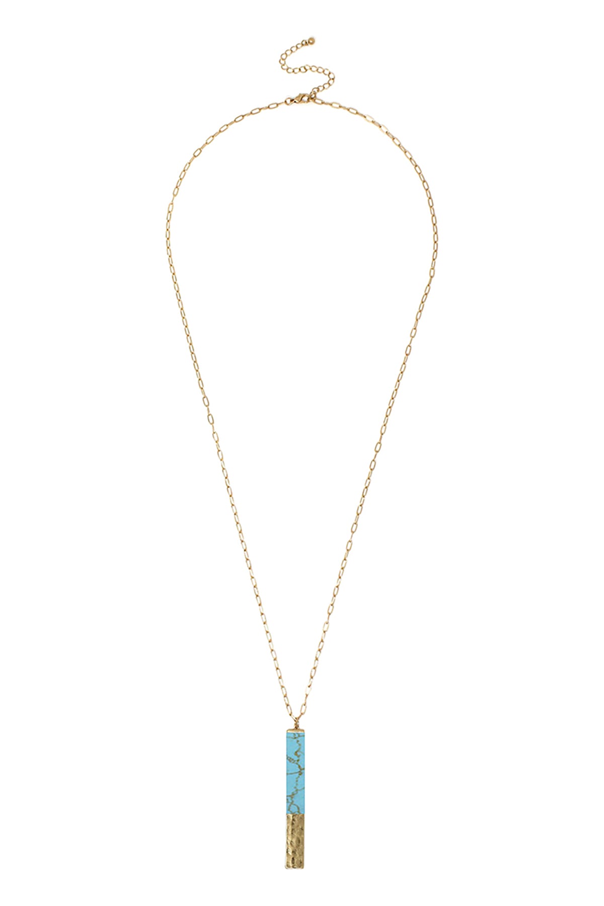 Long Stone Half Metal Pendant Necklace