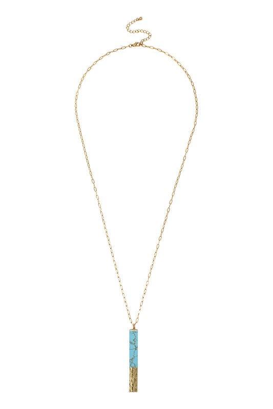 Long Stone Half Metal Pendant Necklace