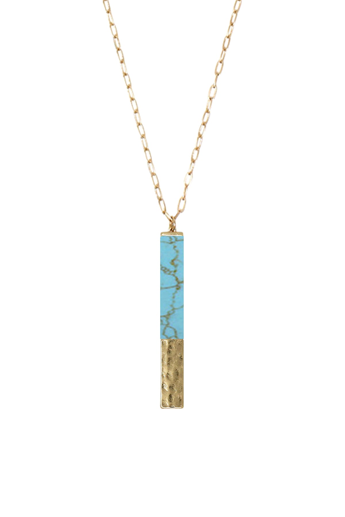 Long Stone Half Metal Pendant Necklace
