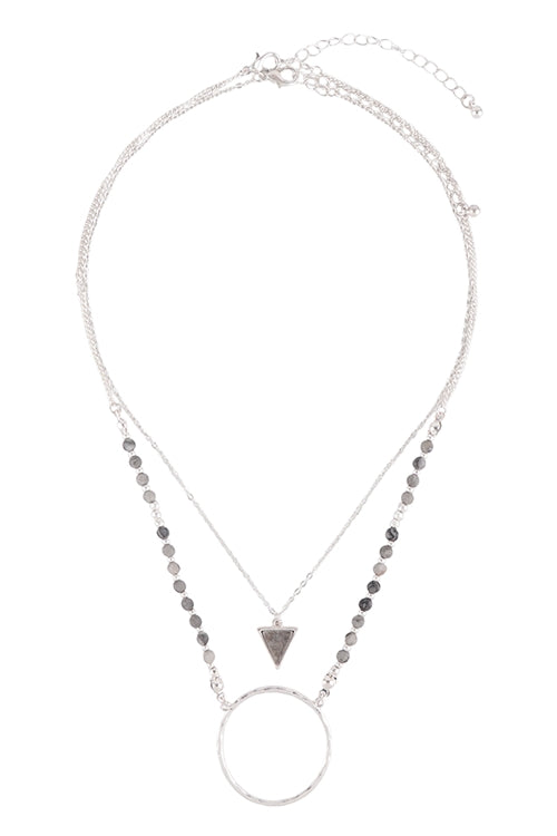 Layered Natural Stone Geometric Shape Pendant Necklace